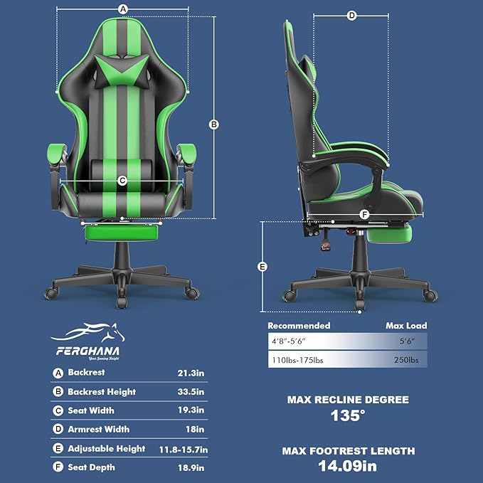 Ferghana Gaming Chairs with FootrestMassage Gamer ChairChristmasXmas GiftPC Game Chair for Adults Teens for Live Streaming Room
