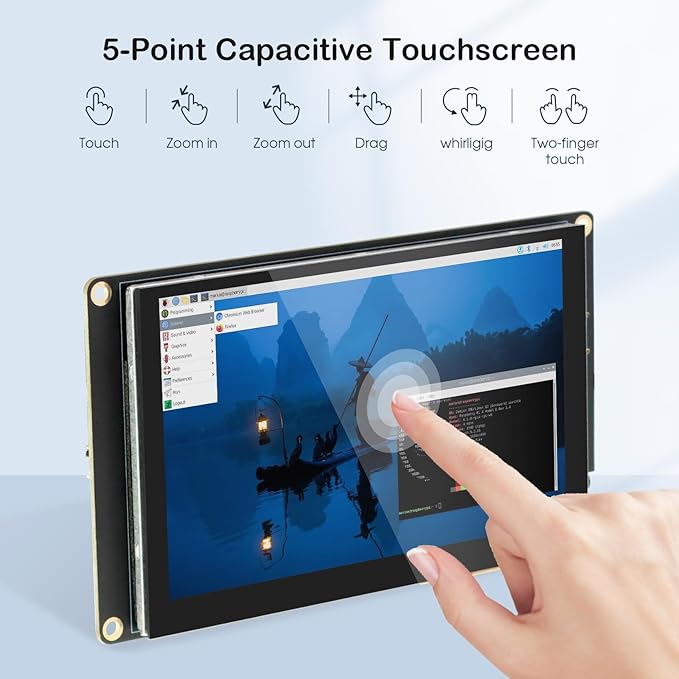ELECROW 5 Inch Mini Touchscreen Monitor TN Capacitive 5-Point Touch Screen 800×480 HD LCD Display Compatible with Raspberry Pi 5/4/4B/3B+/3B/B+ PC Laptop Driver-Free