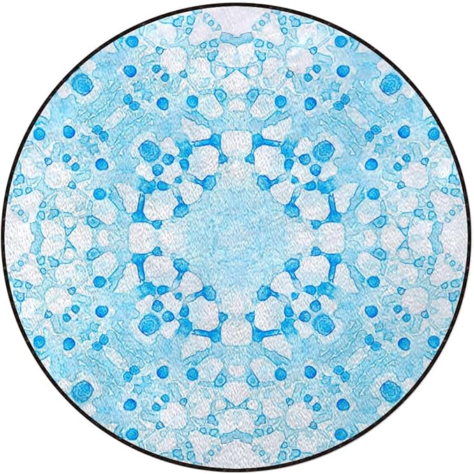 Light Blue Rug Non-Slip Round Area Rug for Bedroom Living Room Study PlayingCarpet Floor Mat Oriental Style Pattern in Watercolor Diameter 39.4 in