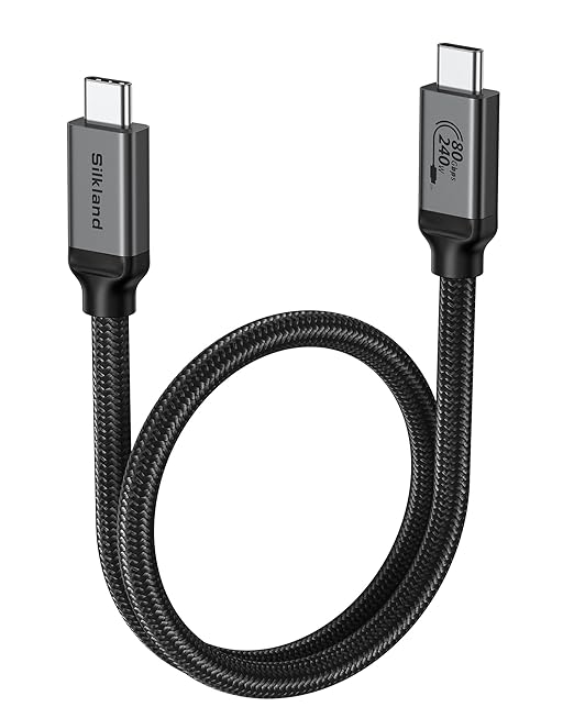 Silkland 80Gbps USB 4 for Thunderbolt 5 Cable 1.6FT up to 120Gbps Bandwidth for Dual 8K 240W PD 3.1 Charging Braided USB C Data Cable Compatible for Thunderbolt 4/5 SSD MacBook ProiPhone 17Dock
