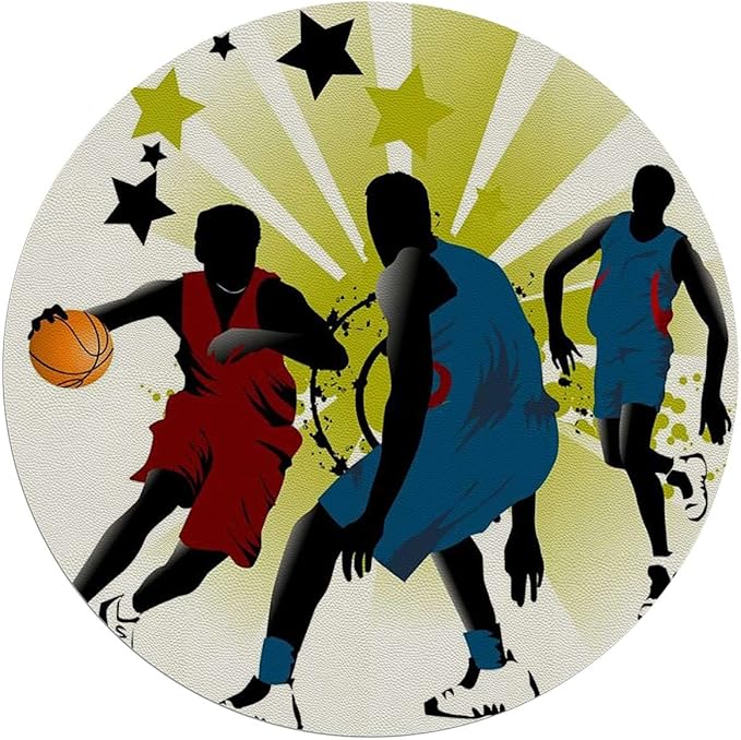 Black Green PU Leather Office Chair Mat for Hardwood Floor Anti-Slip Desk Chair Mat Basketball Player Silhouette Desk Chair Mats Low-Pile Carpet Anti-Slip Floor Protector Rug Diameter 35.4 in