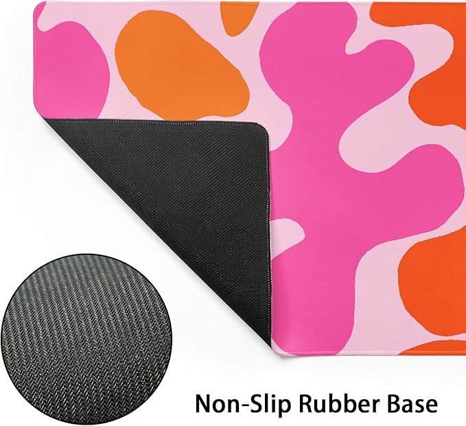 Pink Orange Cute Gaming Mouse Pad XXL Kawani Preppy Abstract Modern Extended Large Desk Mat Mousepad Non-Slip Rubber Base Stitched Edge Long Mousepad for Desktop Office PC 35.4 x 15.7 inch