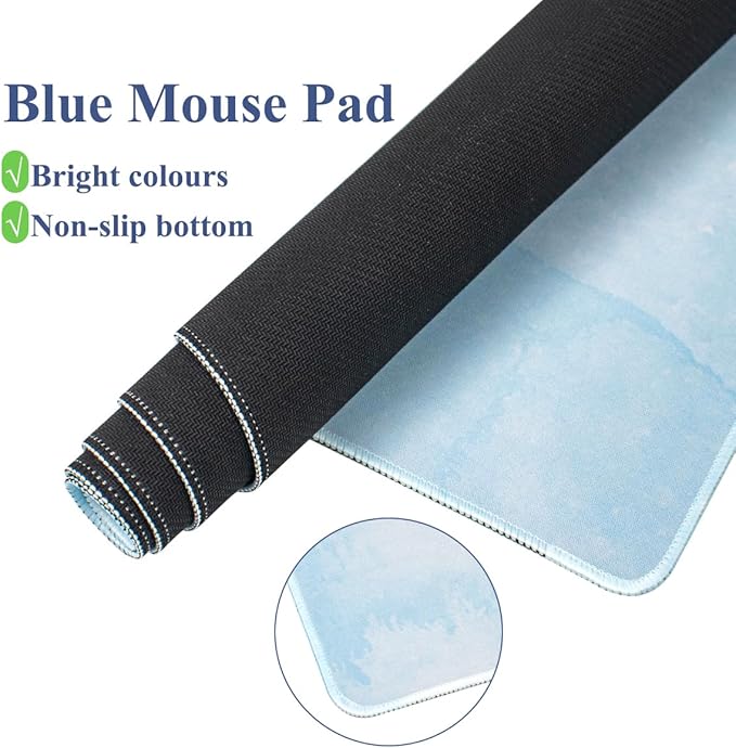 Gaming Desk Mat with Keyboard Wrist Rest Set 4 in 1 Large Mouse Pad &amp Cloud Keyboard Wrist Rest&amp Mouse Wrist Rest&ampCoaster Comfort and Support for Typing and Gaming(Blue)