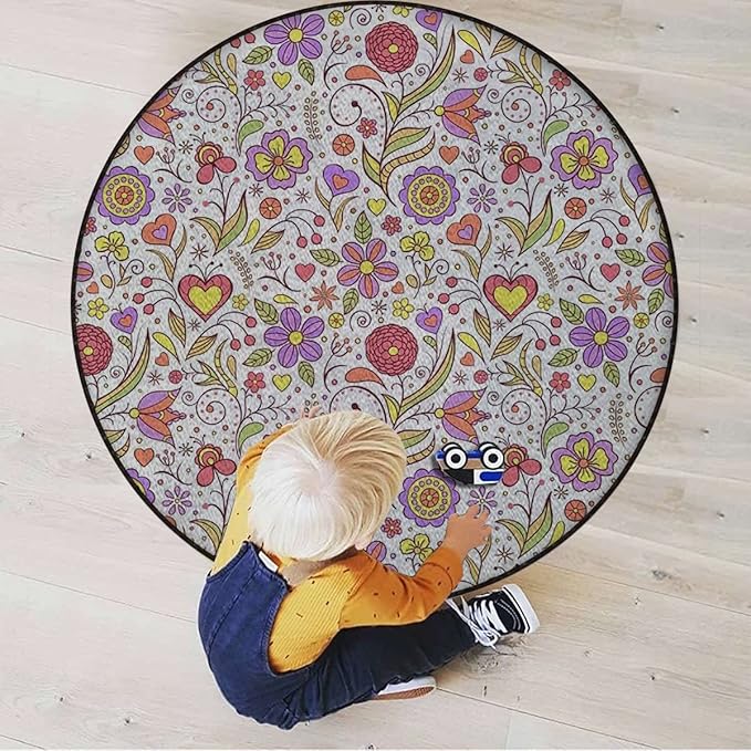 Cartoon Gaming Chair Mat for Hardwood Floor Anti-Slip Floor Protector Game Controller Rubber Gaming Computer Chair Mat Blossoms Petals Fantasy World ConceptPink Purple Diameter 47.2 in