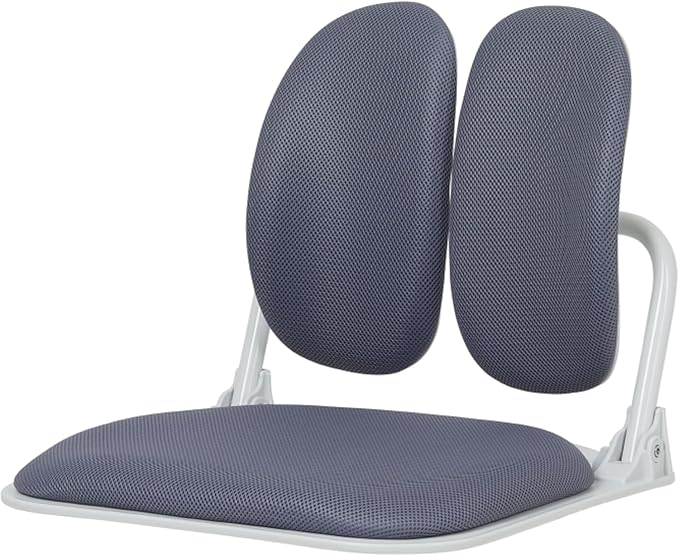 【Made in Korea】 Dual-Backrests Ergonomic Floor Chair with Back Support - Meditation Chair Floor Gaming Chair Reading Chair Floor Chairs for Adults Foldable Chair (Grey)