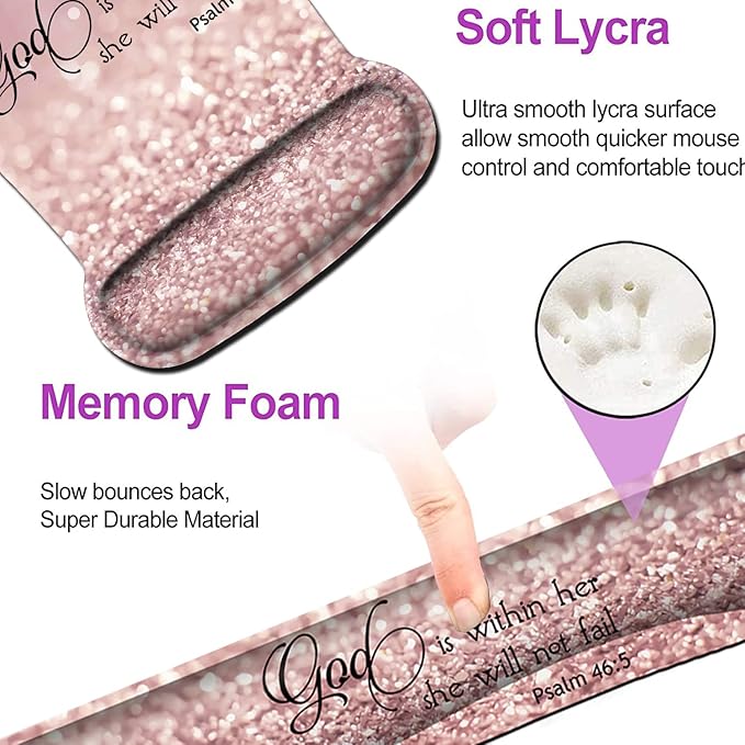 Keyboard Wrist Rest Pad and Ergonomic Mouse Pad Wrist Support Set Psalm 46:5 God is Within HerShe Will Not Fall Pink Design for Gaming Office Comfortable and Pain Relief with Coaster Set