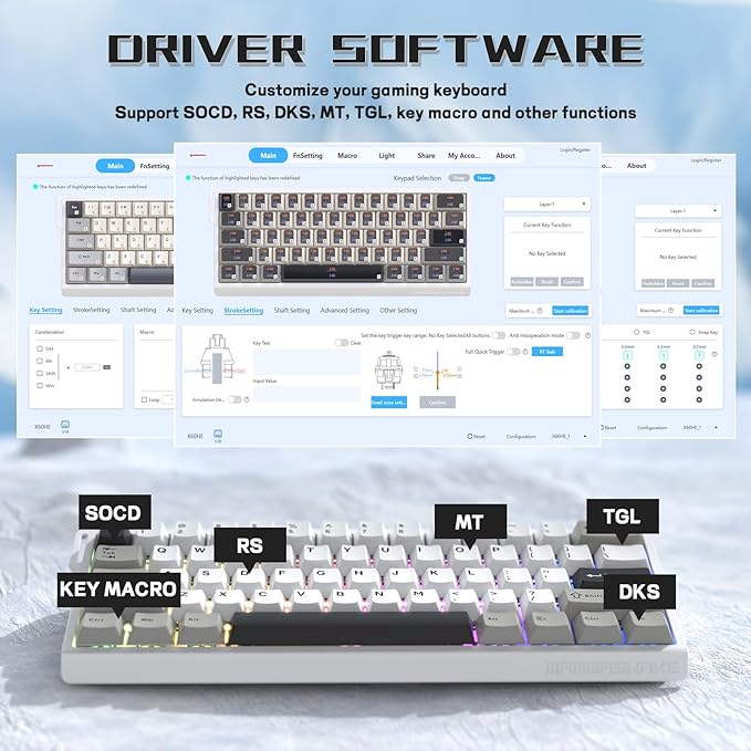 MAMBASNAKE X60 HE 60% Rapid Trigger Wireless Gaming KeyboardHall Effect Magnetic SwitchesAdjustable Actuation0.1ms Ultra-Low Latency 8KHz Polling Rate3-Mode RGBPBT Keycaps for Win/Mac-Star White
