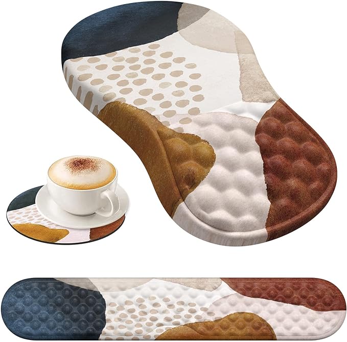 HAOCOO Ergonomic Mouse Pad Wrist Support and Keyboard Wrist Rest 3 PCS Computer Carpal Tunnel Mouse Pads for Desk with Coaster Set Memory Foam Mousepad with Non-Slip PU Base for Home Office Boho