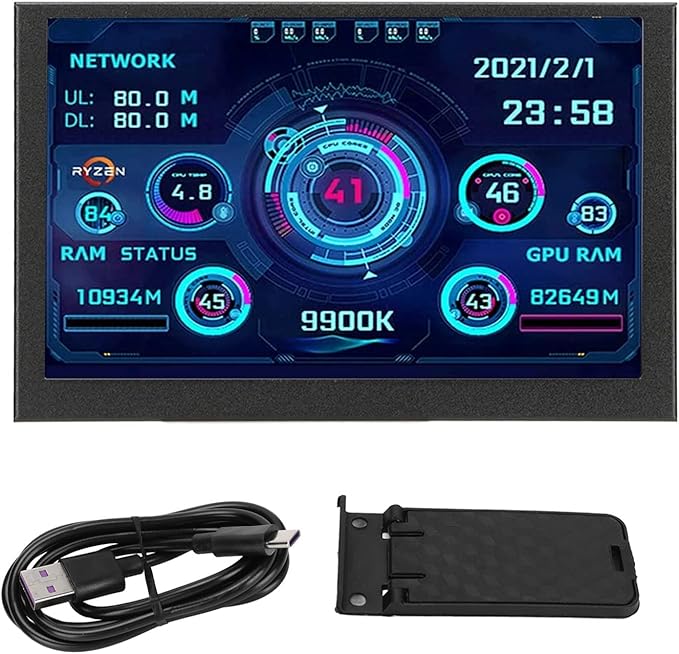 Dioche PC CPU Data Monitor 5in USB C for aida64 Temperature Display PC Sensor Panel Display for DIY Enthusiasts LCD Black