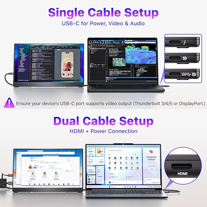 VisionOwl Portable Monitor for Laptop IPS USB-C HDMI Travel Second Monitor for MacBook Pro Air PC PS5 Xbox Portable Second Screen Built-in Kickstand Speakers VESA Mountable 15.6 Inch