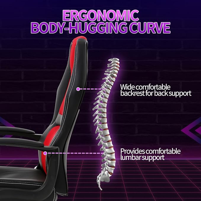 Gaming Chair Office Chair Adjustable Ergonomic High Back Massage Computer Desk Chairs with Lumbar Support PU Leather Racing Chairs Rolling Swivel for Adult &amp TeenRed