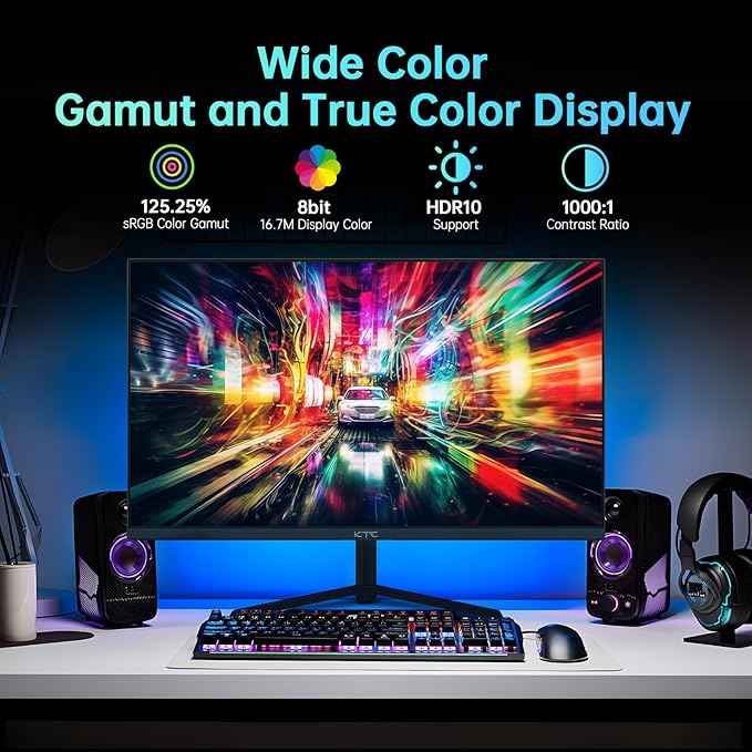 KTC 24 inch Monitor Fast IPS 1080p 144Hz 165Hz 1ms 125.25% sRGB HDR Borderless Gaming Monitor PC Monitor FreeSync Premium &amp G-Sync HDMI 2.0x2 DP1.4x2 Vesa Support Eye Care for Gamers