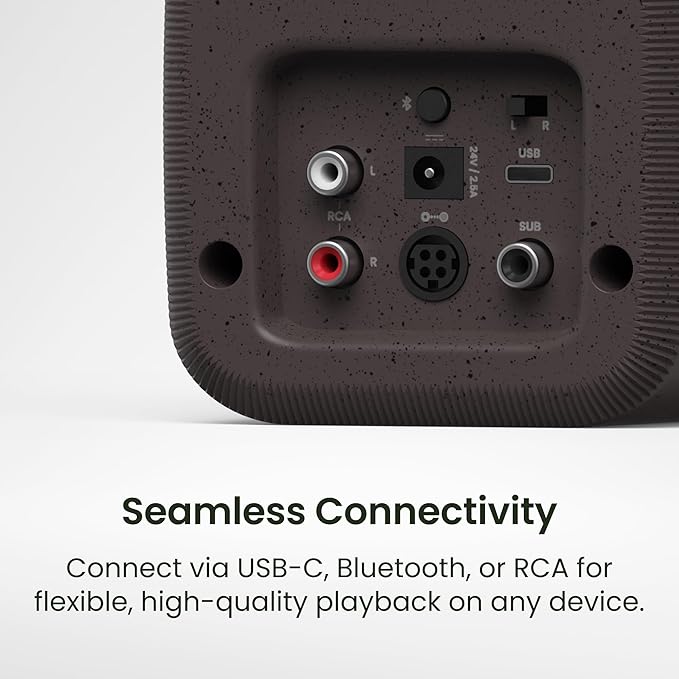 Kanto UKI 100 W Active Desktop Computer Speakers with Bluetooth and USB-C | Intelligent Sub Integration | Headphone Out | Pair | Onyx