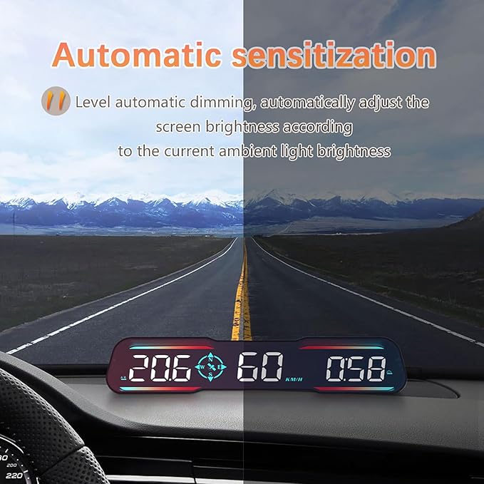 Smart Car Speedometer Display HUD Altitude Time Plug and Play Design For Safety and Style 6 Display Colors Navigation Light Sensor