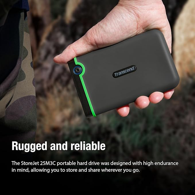 Transcend StoreJet 4TB Rugged External Hard Drive USB3.1(5Gbps) Type-C Portable HDD One Touch Auto-Backup Button/Anti-Shock Resistant/Compact&ampLightweight&ampLightning Fast-Speed Iron Grey-TS4T