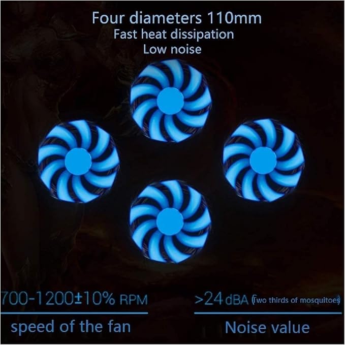 4 Fan Cooling Pad for 12 to 19-inch Gaming Laptop USB Powered Quiet Cooler Fan Portable Stand with Dual 2.0 USB Ports Blue LED Lights