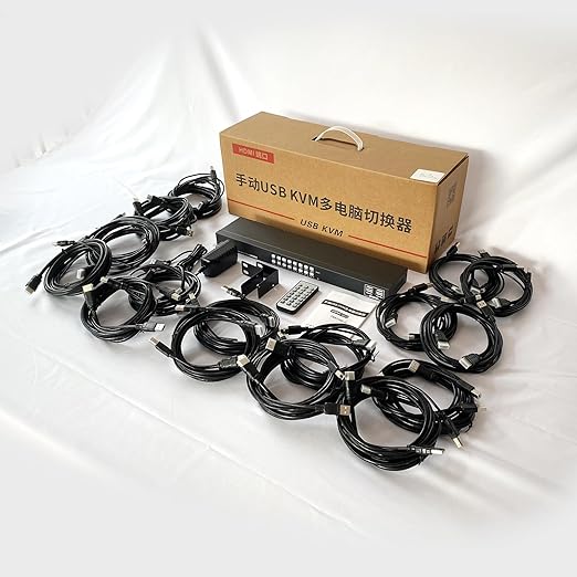 16 Port KVM Switch HDMI 4K@30Hz HDMI Rack Mount KVM Switch w/ 16 Pcs KVM Cables Support 4 USB 2.0 Devices &amp HDCP 2.2 &amp Remote Control for 16 Computers/Servers