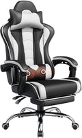 Yaheetech Gaming Chair Video Game Chair with Massage Lumbar Support and Footrest Height Adjustable Ergonomic Computer Gaming Chair with Swivel Seat and Headrest Black/White
