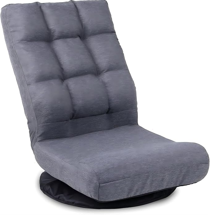 Swivel Floor Chair for TeensMultipurpose Gaming Chair Rocker for TV Reading Playing Video Games Lumbar Support Adjustable Foldable Backrest (Grey)