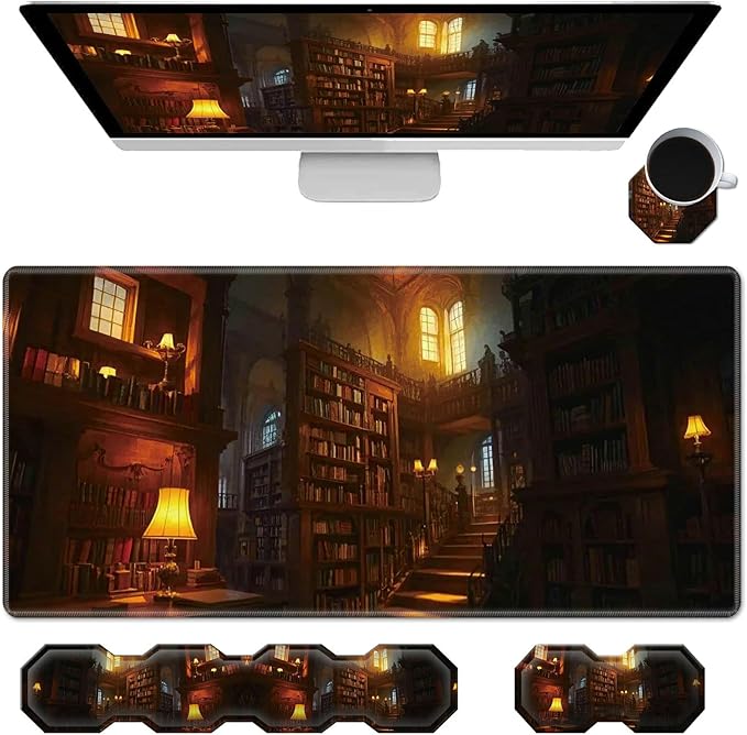 Keyboard Wrist Rest &amp Desk Mat 35.4 x 15.7 inch &amp Mouse Wrist Rest &amp Coasters 4 Pcs Gaming Mouse Pad with Wrist Rest Set with Memory Foam Ergonomic Easy Typing Pain Relief - Books