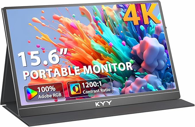 KYY 4K Portable Monitor – 15.6 UHD IPS Travel Display Slim &amp Lightweight Design HDMI &amp USB-C Inputs Perfect for PS5 Xbox Switch Laptops Phones and On-the-Go Professionals K5
