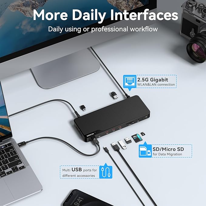 MOKiN Thunderbolt 4 Dock - 16 Ports Laptop Docking Station Dual Monitor for MacBook Docking Station 3 Monitors for Windows with 150W DC PowerTB4 Cable2.5 Gigabit Ethernet（Thunderbolt™ Certified）