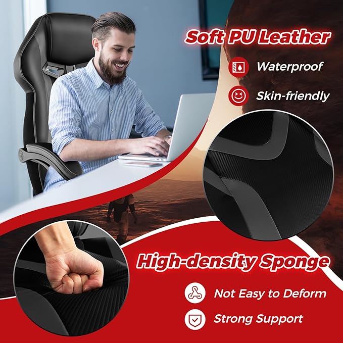 COSTWAY Gaming Chair Ergonomic Adjustable Racing Video Game Chair w/Retractable Footrest Padded Headrest &amp Lumbar Support High Back Reclining Home Office Computer Gamer Chair for Adults (Grey)