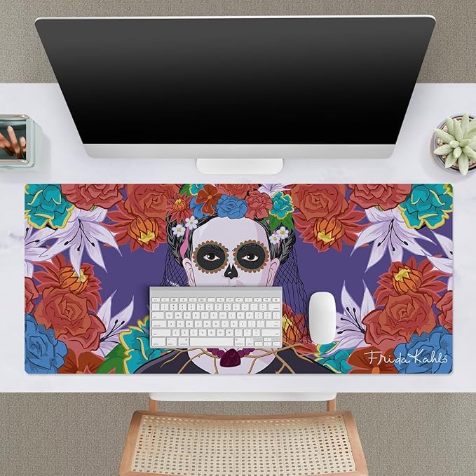 Head Case Designs Officially Licensed Frida Kahlo Day of The Dead Floral Art 37.4 x 15.75 x 0.16 inches (900 x 400 mm) - XL Gaming Office Desk PC Keyboard Mouse Mat Pad