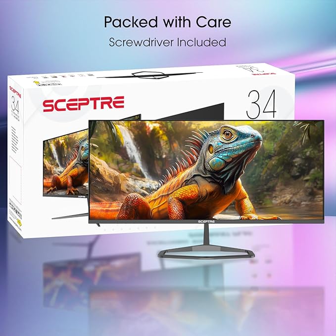 New! Sceptre 34-inch Prime Monitor 3440 x 1440 up to 115Hz 103% sRGB DisplayPort HDMI Build-in Speakers Machine Black 2026 (E345W Series)