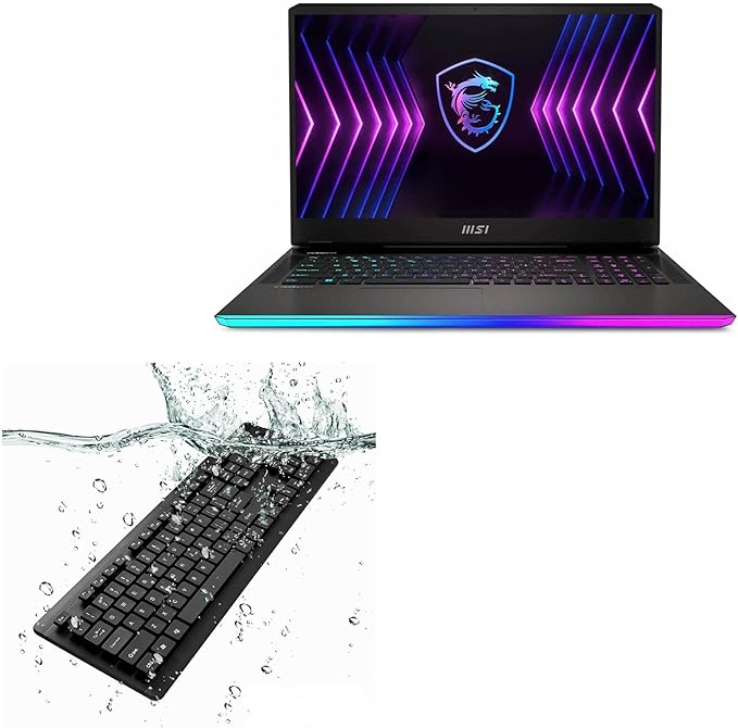 BoxWave Keyboard Compatible with MSI Raider GE77Hx (17.3 in) - AquaProof USB Keyboard Washable Waterproof Water Resistant - Jet Black