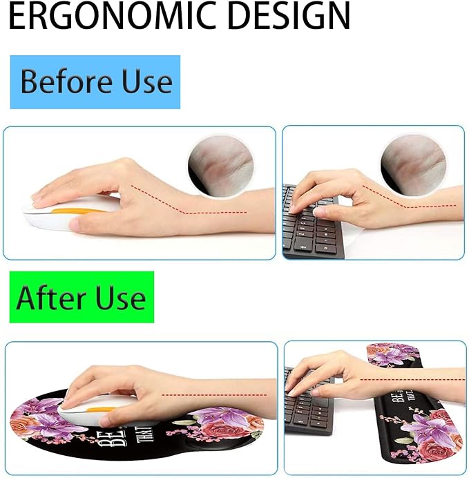 Keyboard Wrist Rest and Mouse Pad Wrist Support Set with Coffee Coaster Non-Slip PU Base for Gaming and Office Comfortable &amp Lightweight for Easy Typing &amp Pain ReliefFlower Bible Verse Psal