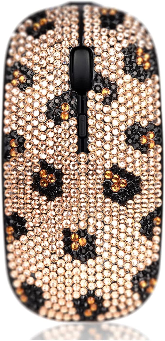 SA@ Bling Crystal Rhinestone Wireless Mouse Sparkly Computer Mouse with USB Receiver for Girls Bedazzled Leopard Mice for Notebook PC Laptop MacBook (Champagne)