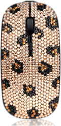 SA@ Bling Crystal Rhinestone Wireless Mouse Sparkly Computer Mouse with USB Receiver for Girls Bedazzled Leopard Mice for Notebook PC Laptop MacBook (Champagne)