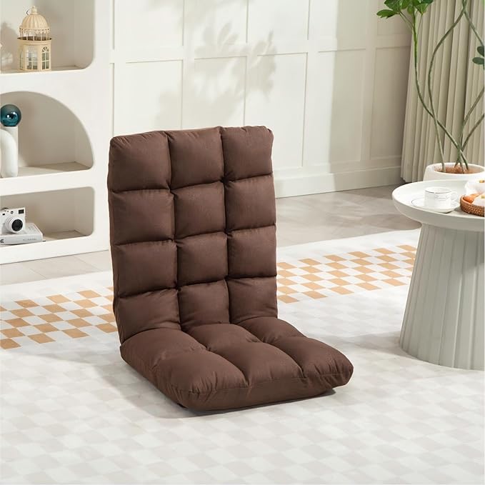 Folding Floor Gaming Chair with Back Support 14-Position Adjustable Recliner - Padded Cushion with Breathable Linen &amp Cotton Blend for Adults &amp Kids Perfect for Gaming Reading &amp Meditat