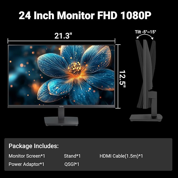 KTC 24 Inch FHD 1080P 100Hz Computer Monitor VA Panel FreeSync PC Gaming Monitor HDMI VGA Ports HDR 4000：1 Contrast LowBlue Mode Ergonomic Tilt Eye Care for Home Office