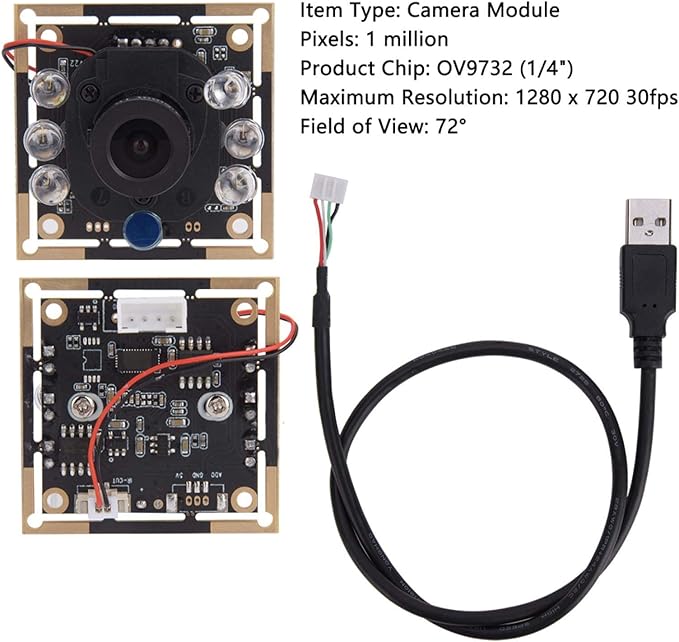 USB Camera Module with Face Recognition Ir-Cut Infrared Night Viewing Plug and Play 72° View Camera Module for Home Office School PC