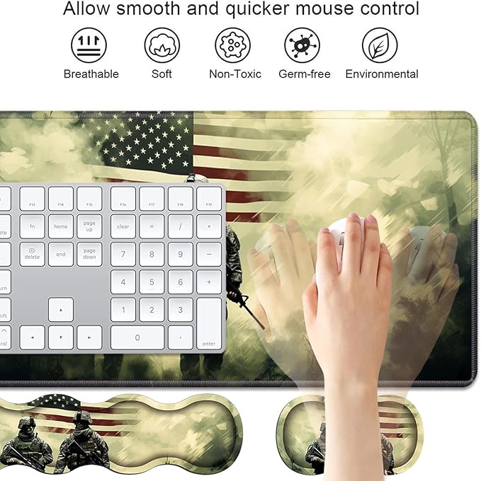 4 in 1 Ergonomic Keyboard Wrist Rest &amp Mouse Pad Wrist Rest Set Large Gaming Desk Mat 31.5x 11.8 with Non-Slip Base Memory Foam for Home Office Study Gaming American Military Army Troops Sold