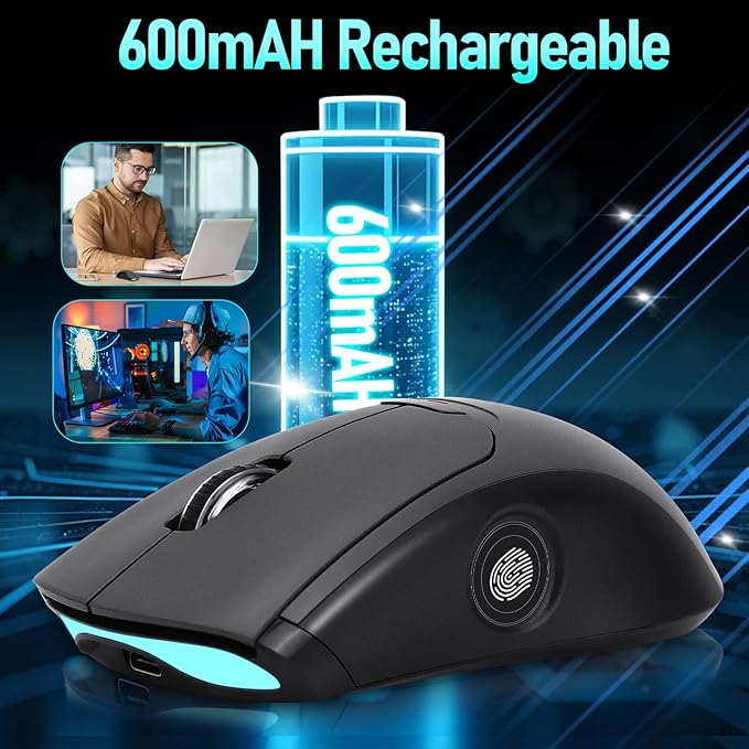 Gugxiom 2-in-1 Fingerprint Sensor &amp Wireless Mouse Fingerprint Sensor for Windows 7 8 10 11 Hello – Supports up to 20 IDs 2.4 GHz with USB Unifying Receiver Bluetooth 5.0 Mouse (Gray)
