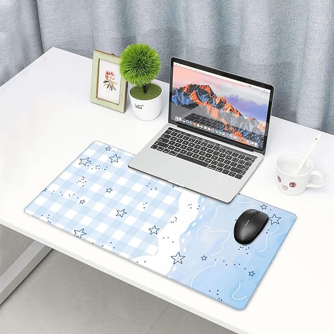 White Checkered Desk Cover MatExtended Large Mouse PadComputer Laptop Mat Desk Decor for Office Game Home 30x16 Inch