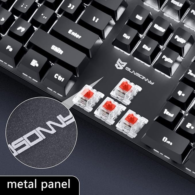Qisan 104 Mechanical Keyboard for Gaming | Large Size USB White Backlit Gaming Keyboard Wired | US Layout Red Switches Hot Swappable Mechanical Clicky Keyboards Compatible with PC &amp Laptop