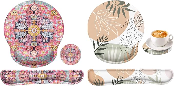 iLeadon Mouse Pad with Wrist Rest Set Ergonomic Mouse Pad with Non-Slip Base for Computer Home Easy Typing &amp Pain Relief Mouse Pad Wrist Support Boho