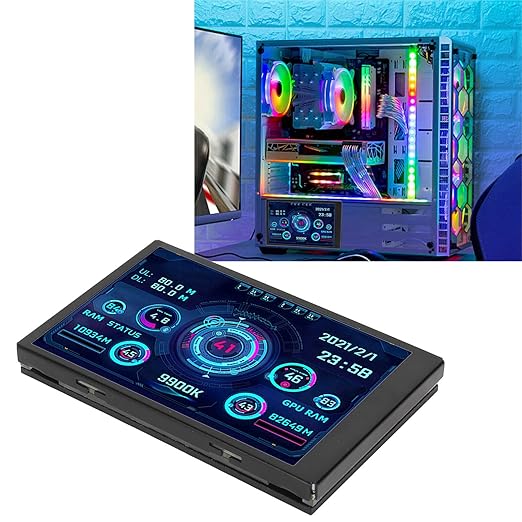 ZASCHMOY Computer Temperature Monitor Small Screen Display for aida64 PC CPU Data Monitor Easy to Use for Computer Enthusiasts 3.5 USB (Black)