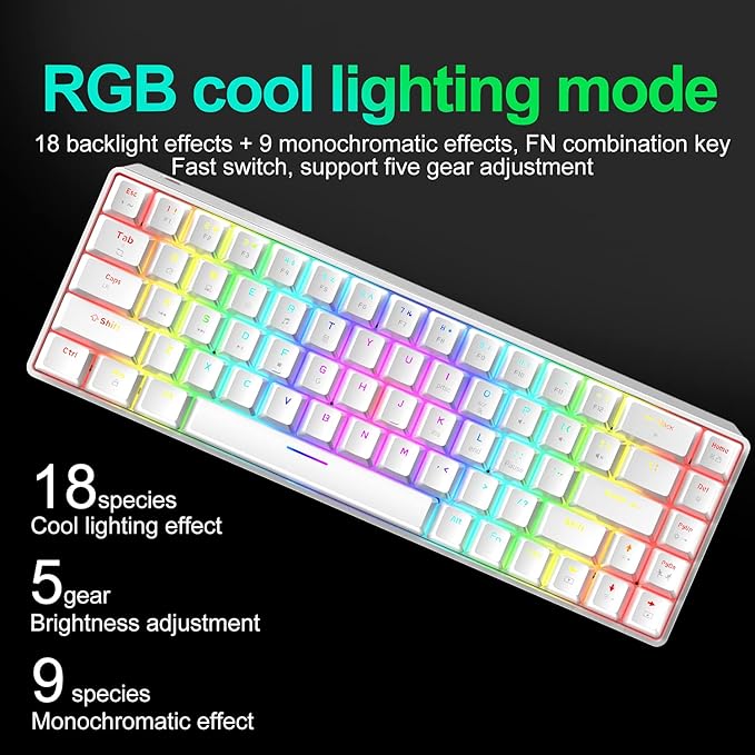 65% Wired Gaming Mechanical Keyboard and Mouse Combo Mini 68 Keys RGB Backlight Lightweight RGB Optical MouseMouse Pad Compatible with PS4XboxPCLaptopMAC (White/Blue Switch)