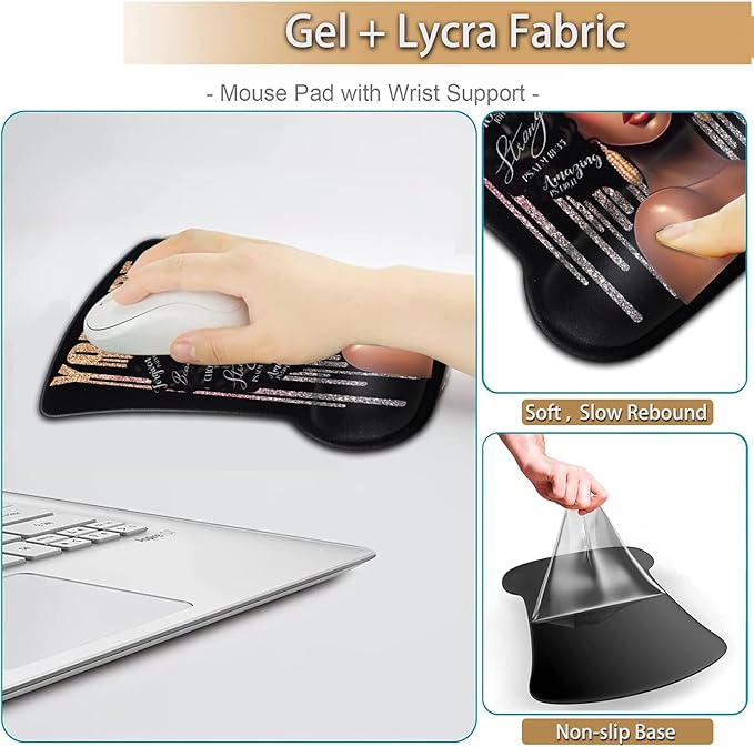 Keyboard Wrist Rest and Mouse Pad Wrist Support Set Ergonomic Gel Mouse Pad Wrist Rest with Non-Slip Base for Home Office Desk Pad Easy Typing African American Black Women Gaming Mouse Pad
