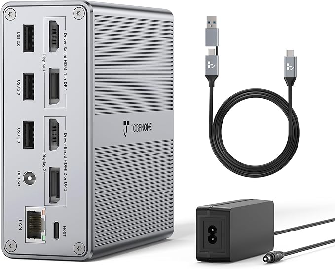 DisplayLink Docking Station Dual Monitor 4K@60HZ for MacBook Windows TobenONE Universal Mac mini M4 Dock with 2 HDMI &amp 2 DP 65W Power Delivery 7 USB USB-C 3.1 Ethernet SD/TF