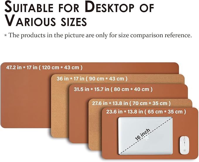 Large Cork Desk Mat - 47.2x 17 Desk Pad for Office and Home - Ideal for Large Mouse Pad and Desk Mats on Top of Desks(Brown)