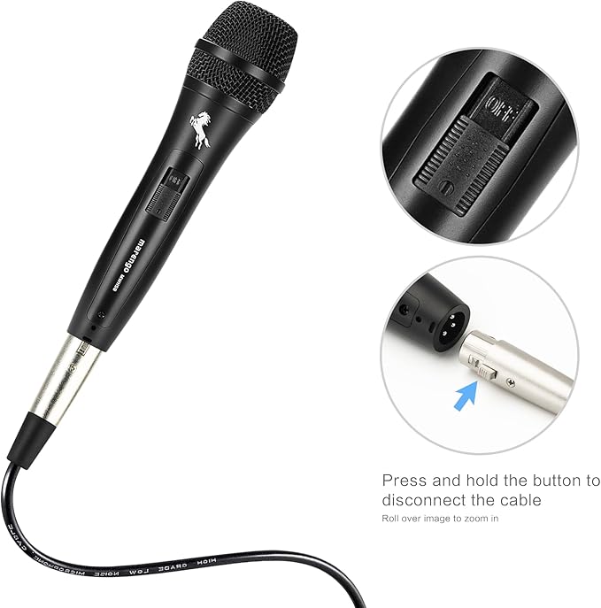 Marengo Dynamic Vocal Microphone for Karaoke SpeakerWired Handheld Mic with On and Off Switch and 13ft Detachable Cable
