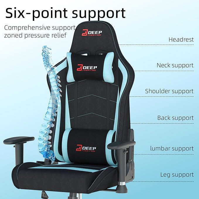 Gaming Chair High-Back Ergonomic Computer Chair Adult Lumbar Support Breathable Fabric Office Chair 3D Independent Armrests.(1005-LightBlue)