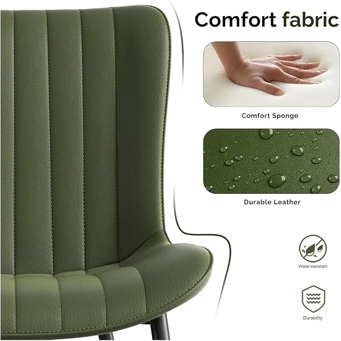 Adjustable Office Computer Chair with Armrest 2pcs Green Durability Leather Upholstered Dining Chairs with Metal Frame