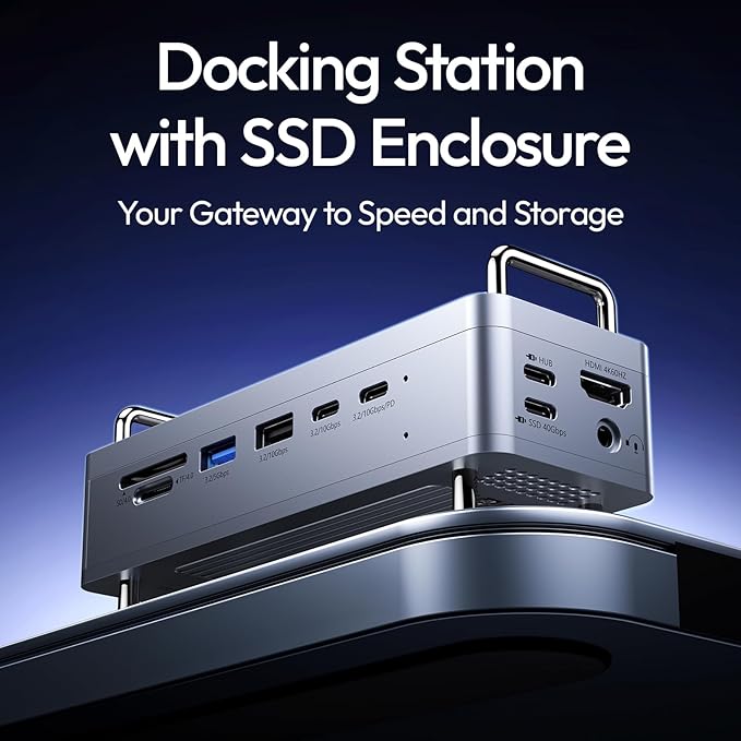 ULANZI QT03 Docking Station &amp Stand with NVME SSD Enclosure 40Gbps 10-in-1 with 10 Gbps 4 USB C-A/Audio/4K HDMI/SSD/Hub/TF/SD Port Compatible with Mac mini M4 M4 Pro/Dell/HP/Lenovo/iPhone and Mo